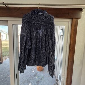 Anthropologie Navy Cable Knit Sweater